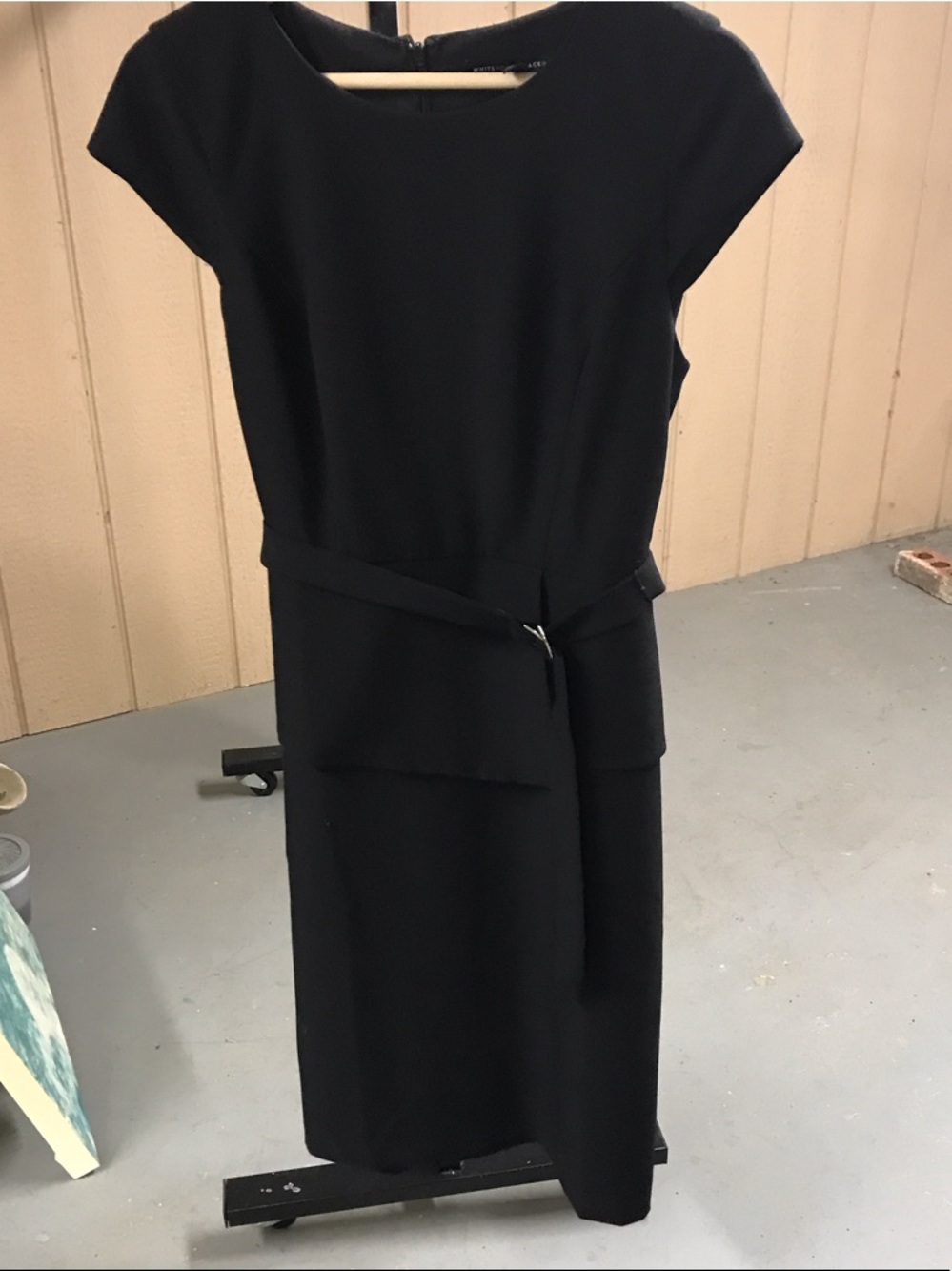 White House Black Market Black Cap-Sleeve Belted Midi Dress